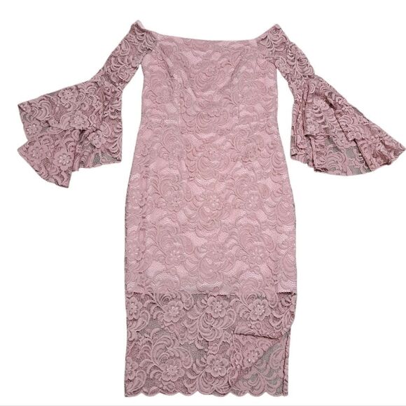 Milly Selena Off The Shoulder Floral Lace Romantic Dress Bell Sleeve Pink Siz 10 - Picture 6 of 17